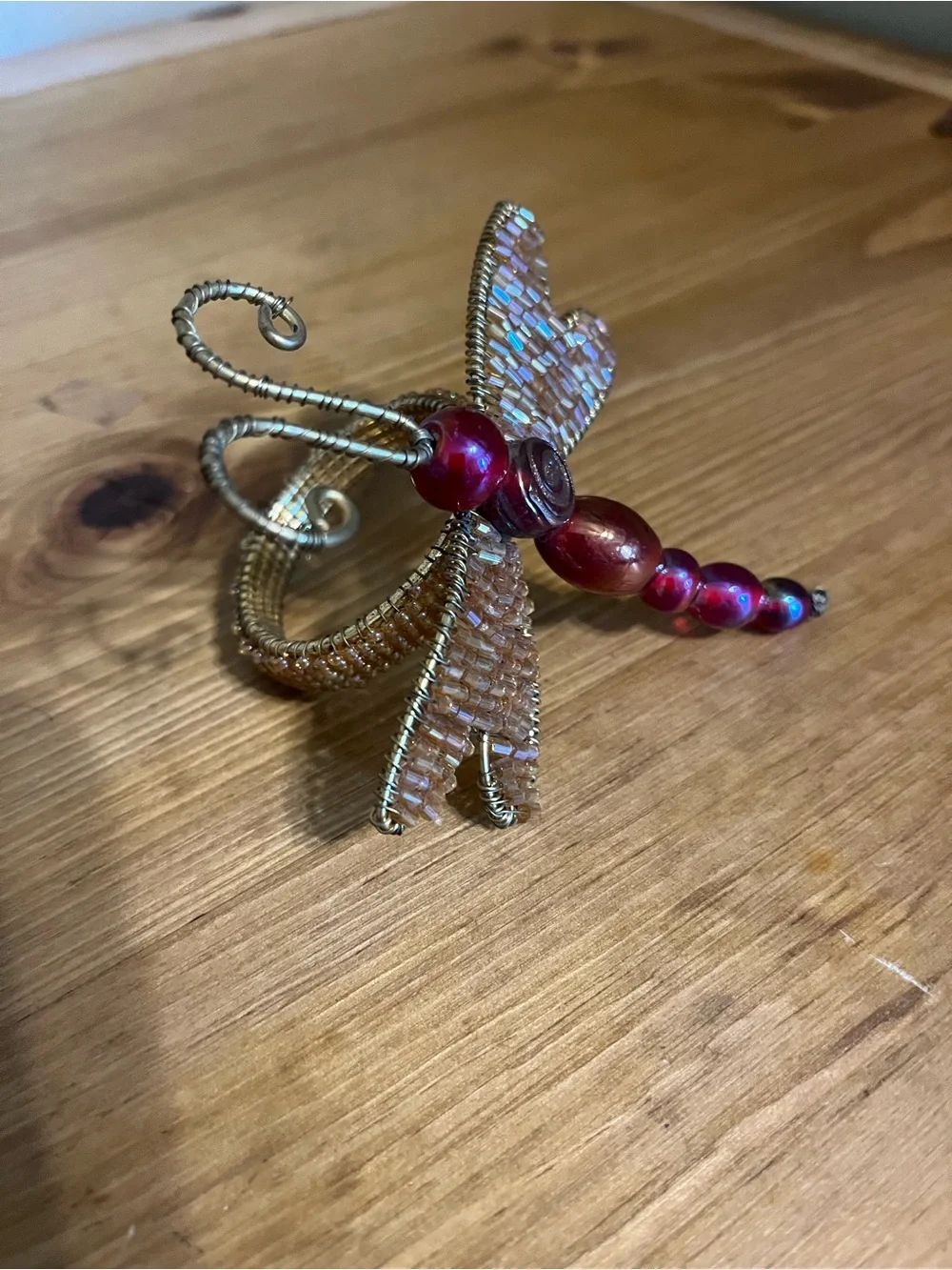 3 Pier one dragonfly napkin holders with glass red beads 3 1/2 x 3 1/2”